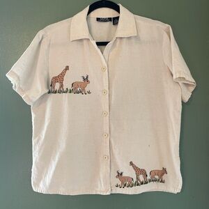 SET of 2 MPH Collection Cream Short Sleeve Shirt with Animal Print.Embroidered!